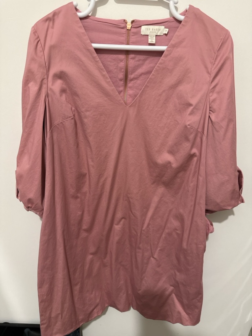 Ted Baker Pink V-Neck Cotton Dress size 4 - Equivalent to Size Large